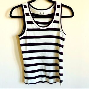 THREE DOTS Bloomingdale’s Striped Scoop Neck Tank Top Purple White Black NWOT